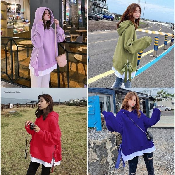 

tkrme kw5 stude and winter korean style large size 200 student sweater coat sweaterjin loose sweater fake autumn fleece thickened hooded two, Black