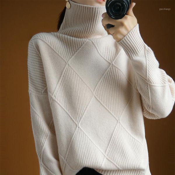 

smpevrg women sweater turtleneck 100% wool female pullover long sleeve loose soft pullover women knitted sweater female jumpers1, White;black