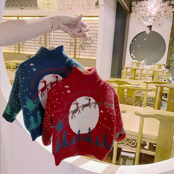 

winter girls' sweater and plush autumn 2020 new foreign sle christmas wear high collar mink cashmere backing children's, Blue