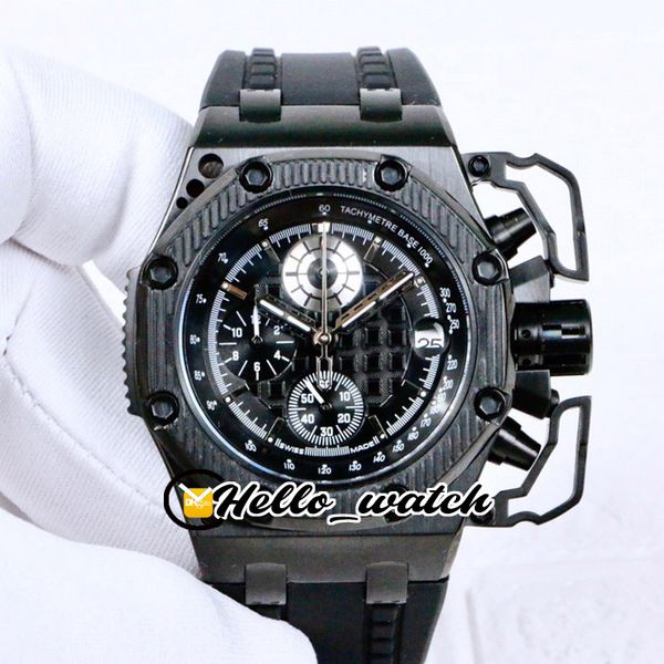 

3a new oak 44mm 26165 miyota quartz chronograph mens watch black texture dial pvd all black steel rubber strap sport watches hello_watch, Slivery;brown