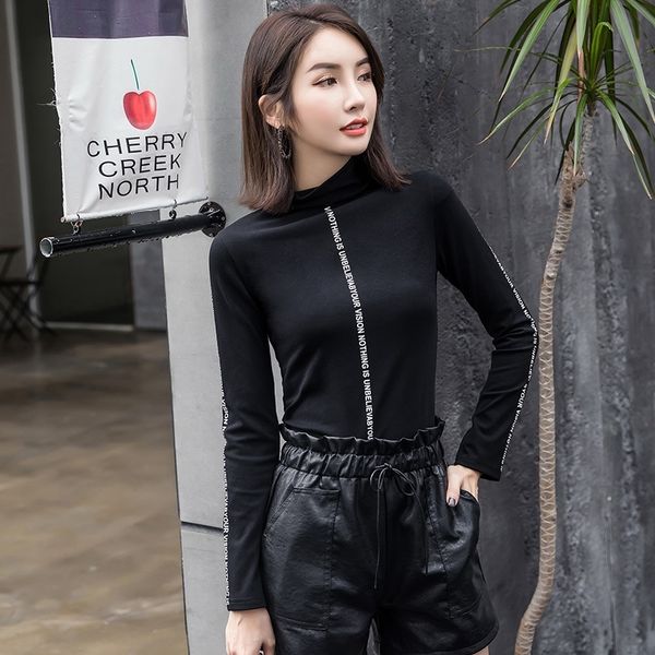 

e7evj print bottom women's wear new slim fit with long sleeve tightkorean t shirtt-shirt shirt spring and autumn letter tide f6hyo f6, White