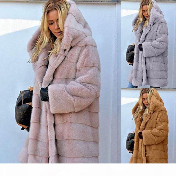 

solid color womens fur coats winter long sleeve womens hooded outerwear plus size ladies warm coats, Black