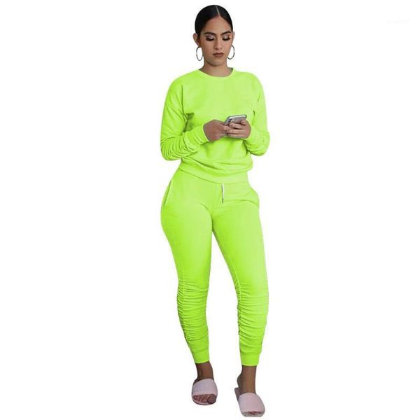 

2020 autumn women set solid t shirt full-length pants casual outfits1, Gray