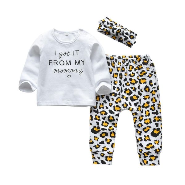 

newborn baby girls clothes letter i got it from my mommy long sleeve t-shirt casual pants and headband infant 3pcs clothing set 1021, White