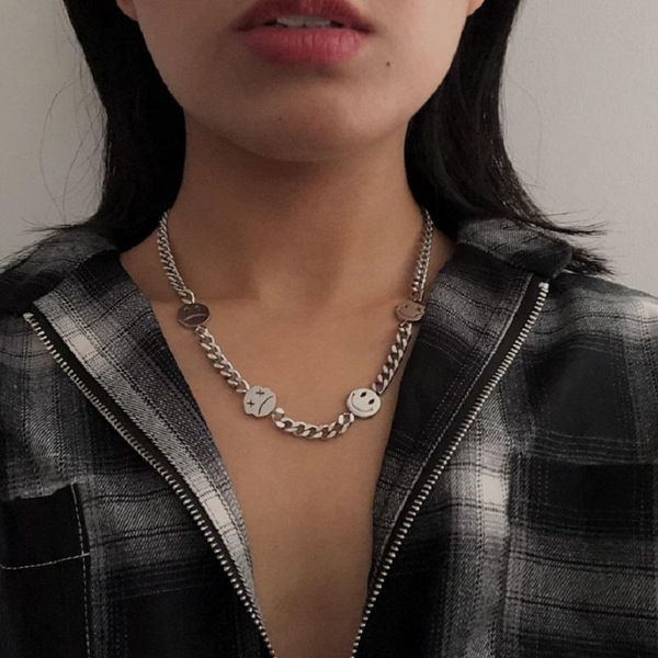 

new trendy fashion charm metal sliver color smile cry face necklace stainless steel cool boys girls punk design jewelry gift, Golden;silver