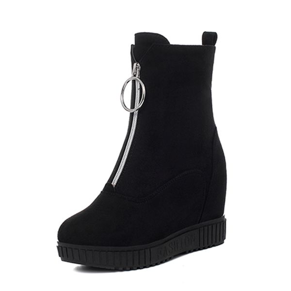 

2021 новая удобная вечеринка в стиле круглые головки mid-calf fashion platform на молнии высокие каблуки увеличение ботинок для езды женская, Black