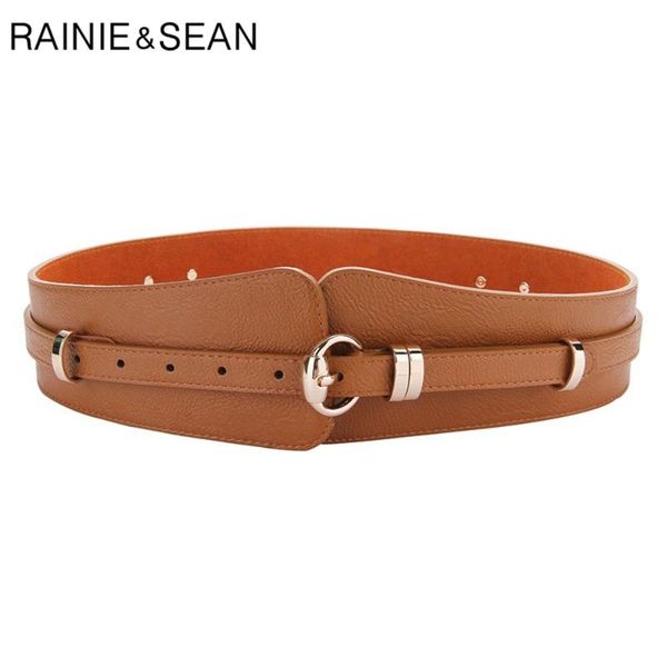 

rainie sean wide belts for dresses genuine leather cummerbunds for women brown black real cowskin vintage brand wide corset belt, Black;brown