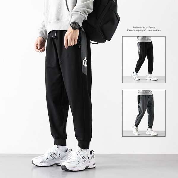 

2020 fall sweatpants manly polyester sports splicing pants casual gym jogging training breathable, Black