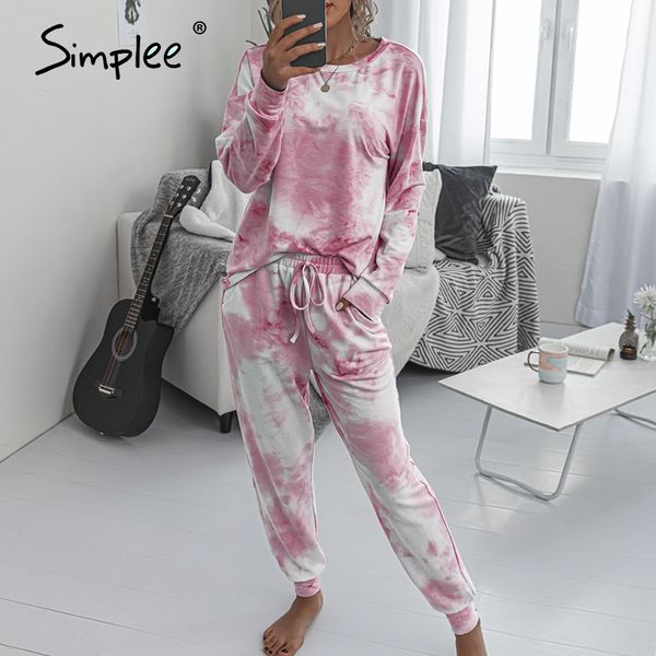 

simplee casual tie-dye women jumpsuits plus loose long sleeve pink over size elastic waist ladies suits y200701, White