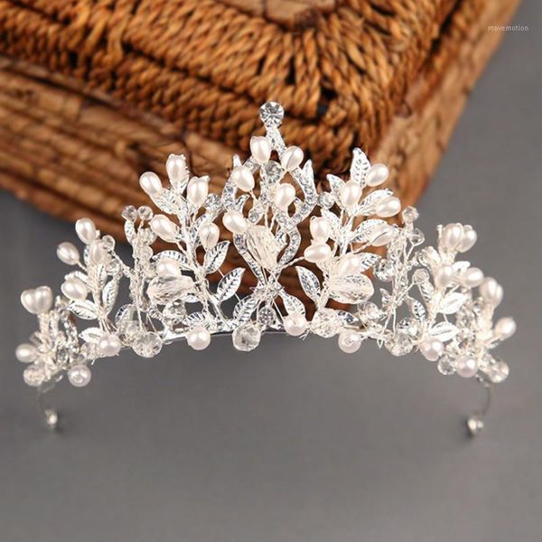 

vintage crystal and pearl flower bridal crowns handmade rhinestone tiara headband women diadem wedding hair jewelry baroque1, Golden;white