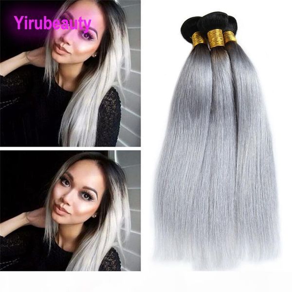 

malaysian 100% human hair 3 pieces lot silky straight 1b grey virgin hair products double wefts 3 bundles straight 1b grey, Black