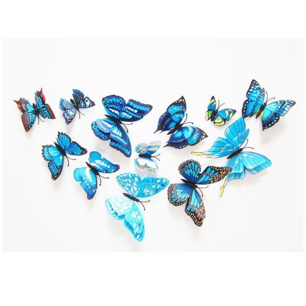 

12pcs multicolor double layer wings 3d butterfly wall sticker magnet pvc butterflies party kids bedroom fridge decor bbyqag