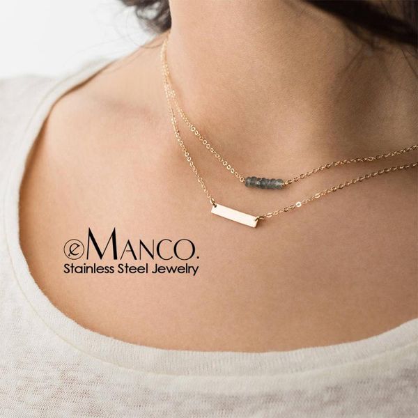 

emanco 316l stainless steel necklace women crystal stone charm pendant necklace for women layered chokers, Golden;silver