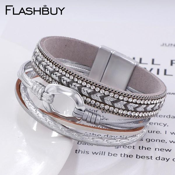 

flashbuy rhinestone оплетки кожаные браслеты для женщин шармов сплава волна rope женщина многослойный браслеты женский браслет оптового wmta, Golden;silver