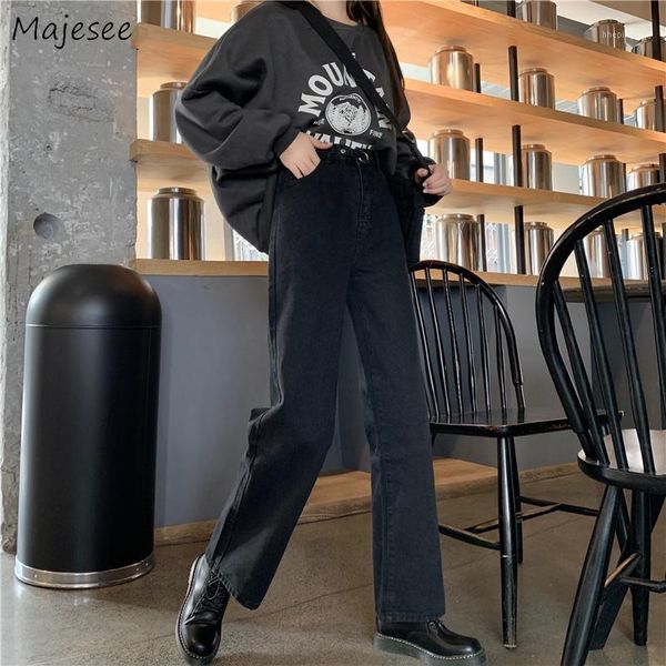 

women's jeans women autumn high waist wide leg harajuku streetwear korean black solid denim trousers womens full-length quality 1, Blue