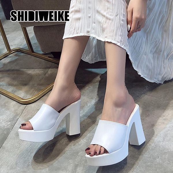 

ladies fashion slippers women high heels sandals platform women casual shoes female pu leather footwear 2021 new summer va494, Black