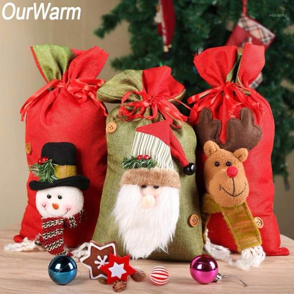 

christmas decorations ourwarm 20x38cm santa claus elk gift bags socks ornament year 2021 tree pouch decoration for home1