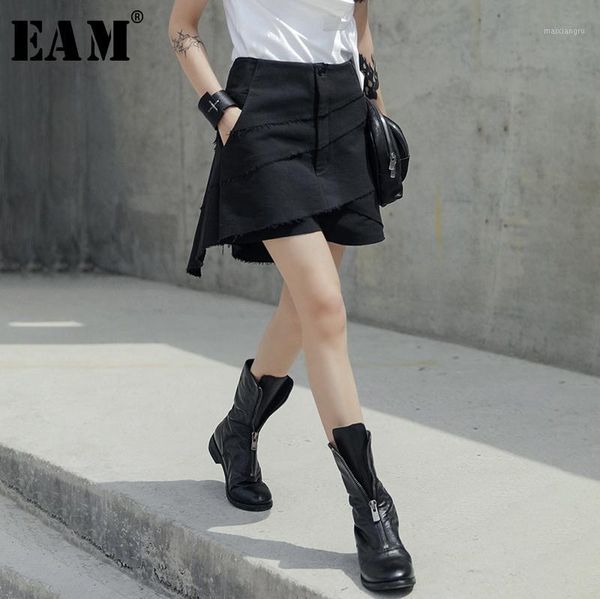

eam] 2019 new autumn winter high waist black layers irregular split joint loose pants women trousers fashion tide ju4381, Black;white