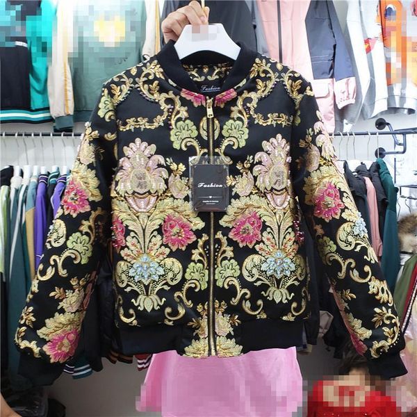 

ewq] 2020 autumn new bomber ladies loose coat all-match fashion embroidery beaded diamond baseball uniform jacket women 16q4051, Black;brown