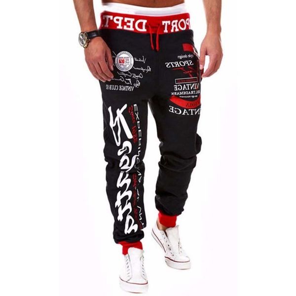 

men's letter print sports jogging pants trousers sportswear bottoms, Black