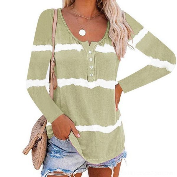 

mxtcr 2020 autumn new women's autumn stie-dyed buttonstie-dyed long sleeve new women 2020 t-shirt for women's button buttont-shirt, White