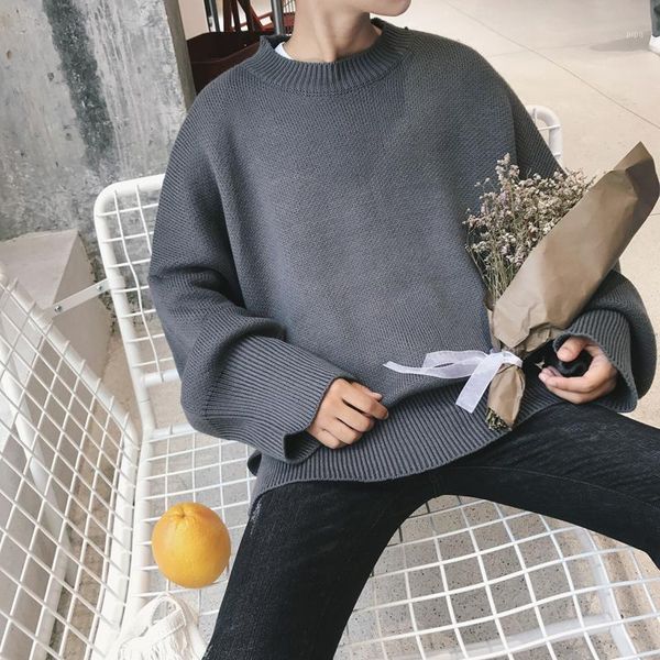 

winter sweater men new casual pullovers round neck harajuku loose knitted warm brand classic solid clothes1, White;black