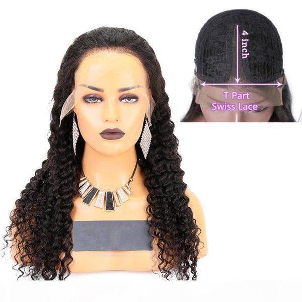 

wholesale 13x4x1 deep wave lace front wig t part lace front wig brazilian human hair wigs for black women non-remy, Black;brown