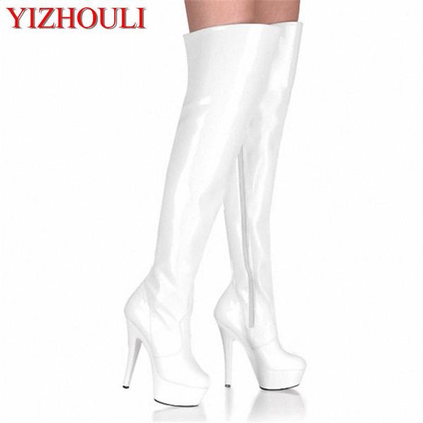 

6 inch thigh high boots 15cm high-heeled shoes motorcycle knee-length boots platform round toe steel pipe dance plus size shoes, Black