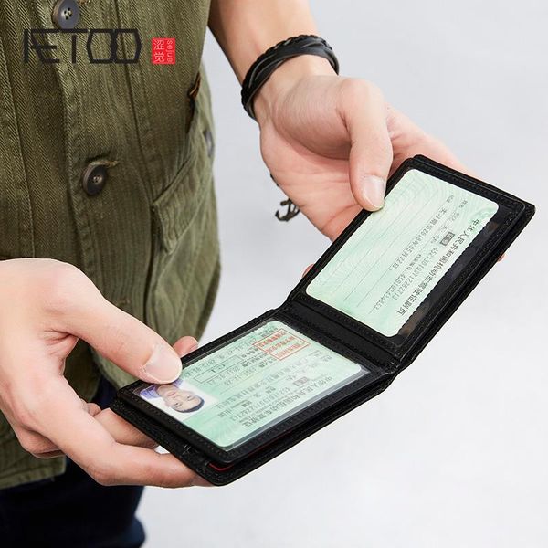 

aetoo male multi-function id card holder, leather driver's license card holder, driving license integrated holder, Brown;gray