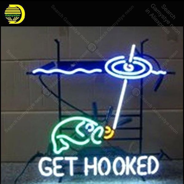 

neon light signs get hooked fish neon bulb sign lamp handcrafted beer bar pub business neon letrero neons enseigne lumine