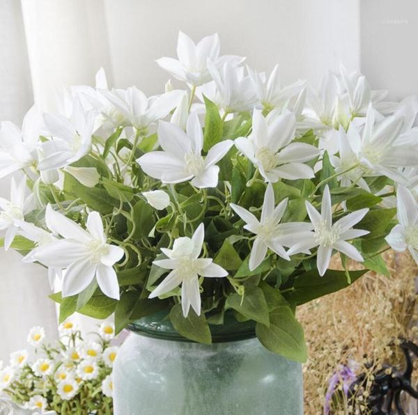 

10pcs artificial 3head clematis florida flower leaf stem for wedding bridal bouquet home office l decoration1