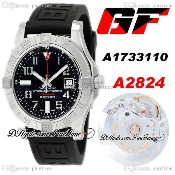 

gf 45mm a1733110 eta a2824 automatic mens watch steel case black dial number markers black rubber strap edition ptbl puretime a21, Slivery;brown