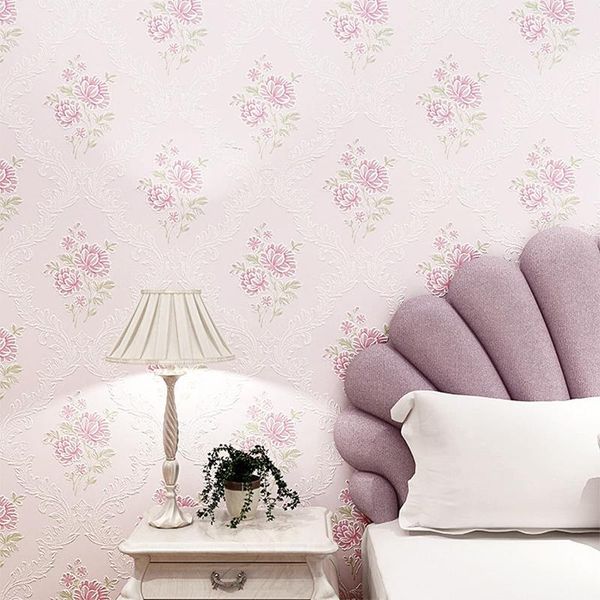 

pastoral 3d florals non woven wallapers roll modern wall paper embossed textured flowers home decoration
