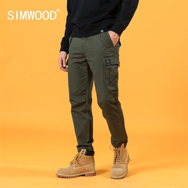 

simwood autumn winter new cargo pants men tactical pants slim fit ankle-length military track trousers quality clothes 201113, Black