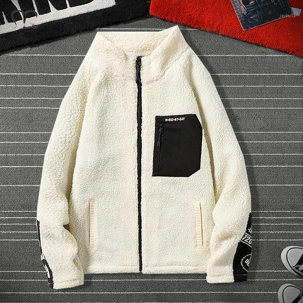 

2020 men thick warm jacket coats casual wool windbreaker big pockets zipper men's overalls faux lamb streetwear male outwear 4xl1, Black;brown