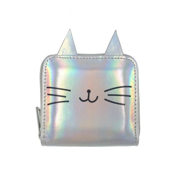 

laser cartoon cat short wallet women print purses cute coin purse children money bag clutch leather wallet card holder money clip dbc vt1631