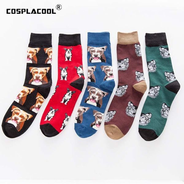 

men's socks [cosplacool]cute pug/dog funny happy skarpetki men hip hop creative harajuku crew calcetines hombre chaussette1, Black