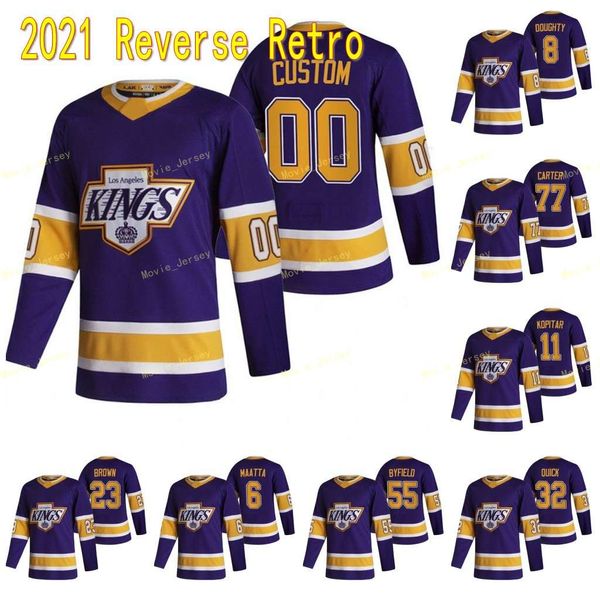 

55 quinton byfield los angeles kings 2021 reverse retro drew doughty anze kopitar jeff carter jonathan quick iafallo wayne gretzky jersey, Black;red