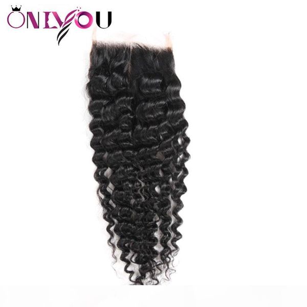 

onlyou hair human hair extensions closures straight body deep water wave brazilian virgin hair 4*4 middle lace closure wholesale, Black;brown