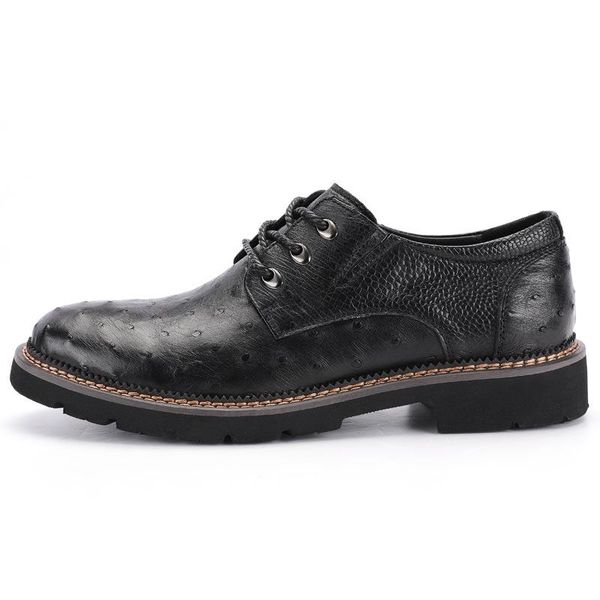 

man true leisure shoes ostrich leather shoes men prevent slippery wear-resisting men's high-end business real leather shoe, Black