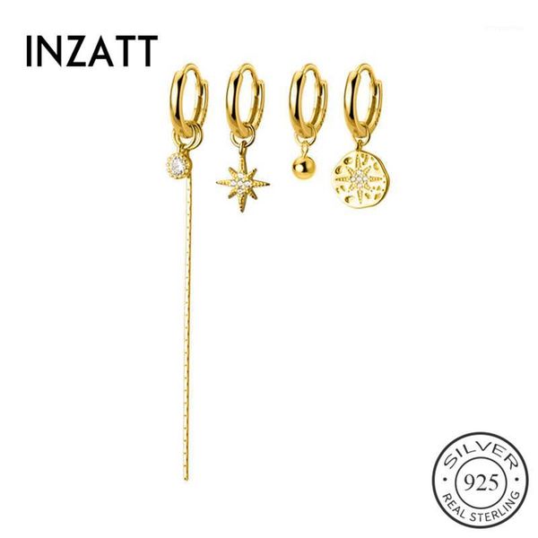 

inzareal 925 sterling silver zircon tassel hoop earrings for fashion women party fine jewelry bohemian asymmetry accessories1, Golden;silver