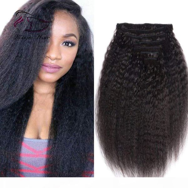 

natural color kinky straight clip in hair extensions for black women brazilian human hair 120g 100% human hair extension