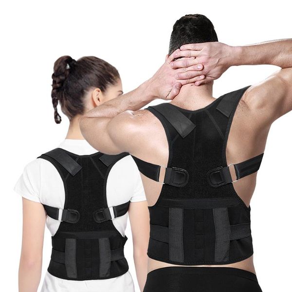 

adjustable back posture corrector shoulder support brace strap lumbar lower back belt men women sportswear, Black;gray