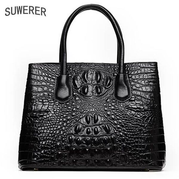 

suwerer new women genuine leather bags women handbags fashion luxury superior cowhide crocodile pattern tote leather bag