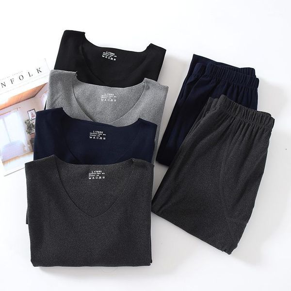 

men's pajamas thermal underwear autumn winter long-sleeve trousers simple solid color underwears suit seamless v-neck large size1, Black;brown