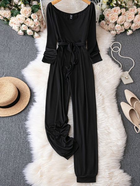 

plus raglan sleeve scoop neck belted jumpsuit 00lx#, Black