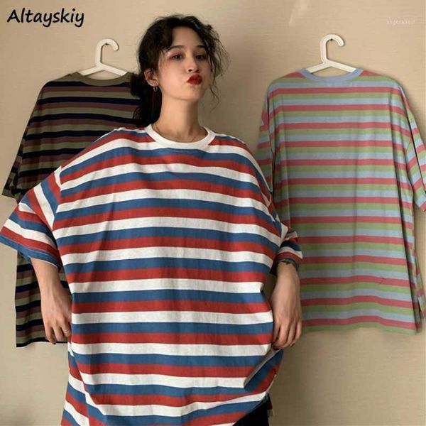 

t-shirts womens summer striped o-neck oversize long ins harajuku bf retro hip hop tee loose comfy daily female chic new1, White