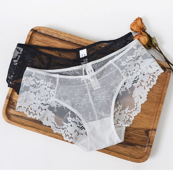 

women's underwear kz1037 with low waist lace perspective briefs, Black;pink