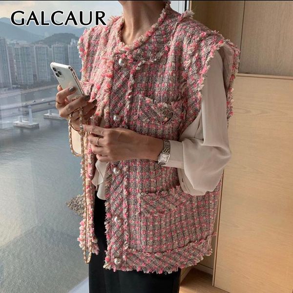 

galcaur casual coat for women o neck sleeve hit color pockets pearls button elegant oversized coats female 2020 fashion clothes, Black;white