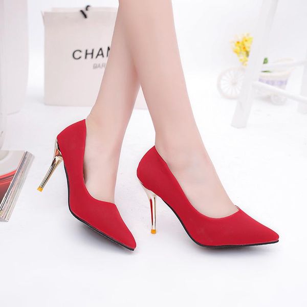 

woman flock high heels women pumps metal heel wedding shoes christmas present dames schoenen, Black